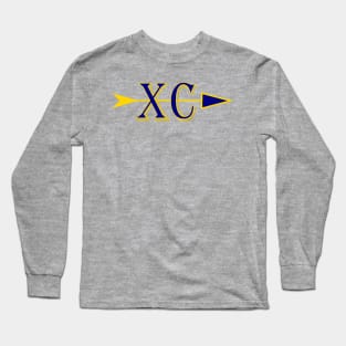 Cross country logo XC with and arrow in Blue and gold colors Long Sleeve T-Shirt